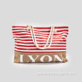 Casual large capacity red striped handbag